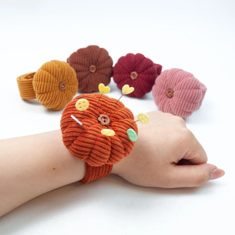 Pumpkin Needle Wrist Pin Cushion Holder Elastic Strap Pincushions DIY Craft Sewing Needlework Stitch Sewing Pin Pad