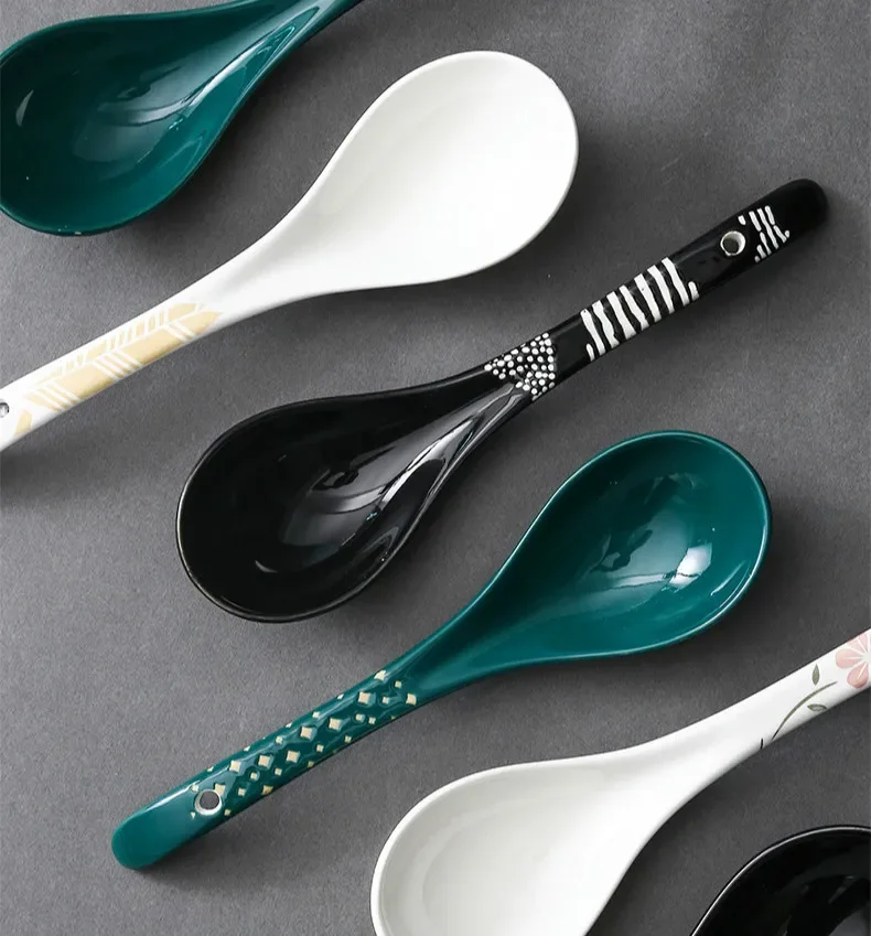 

Dark Green Underglaze Ceramics Household net Red Large Nordic Personality Long-Handled Soup Spoon Household Kitchen Utensils