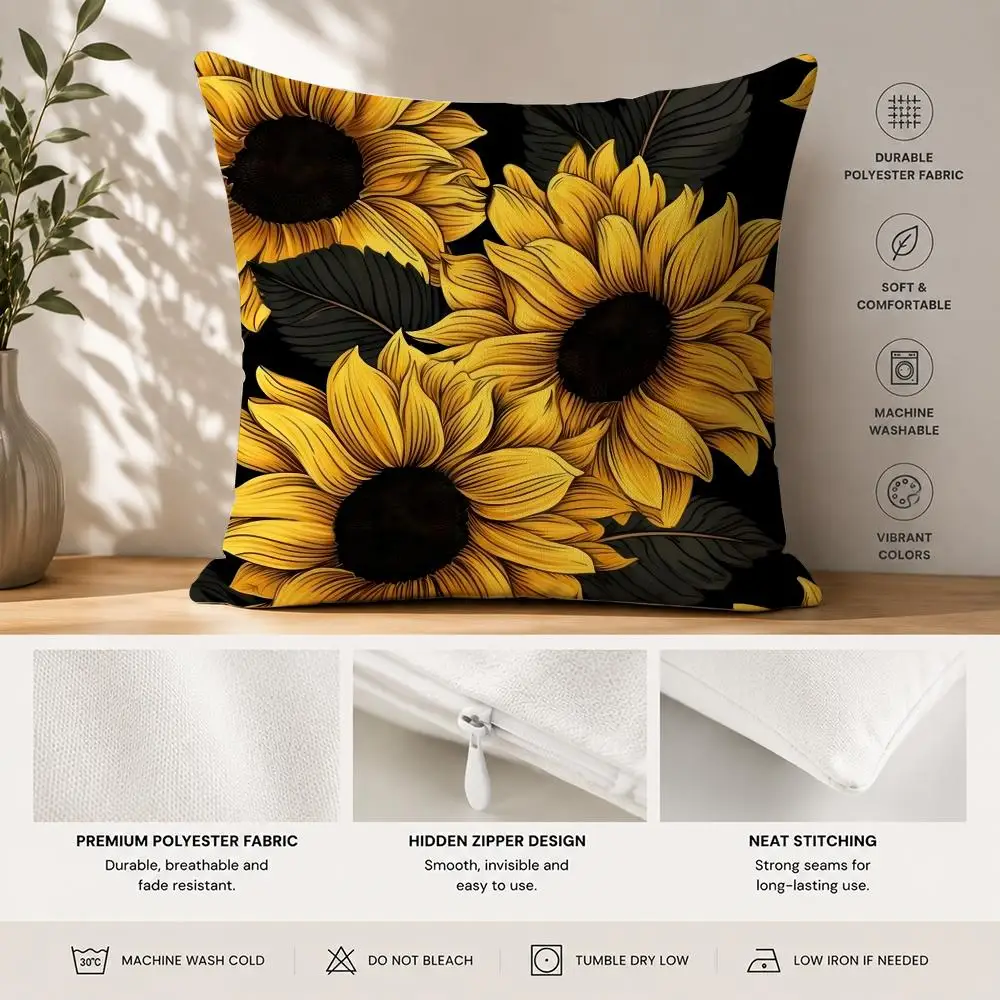 Classic Trend Sunflower Cushion Cover Square Decorative Sofa Cushion Cover Bedroom Living Room Home Decor Halloween Gift