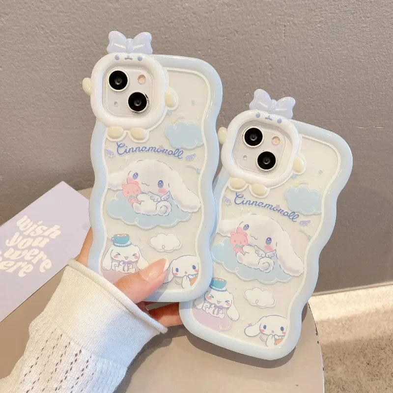 Kawaii Cinnamoroll with Bracelet Bracelet Phone Case MINISO Anime Fashion for IPhone 15 14 13 12 11 Pro Max XR XS MAX X 7