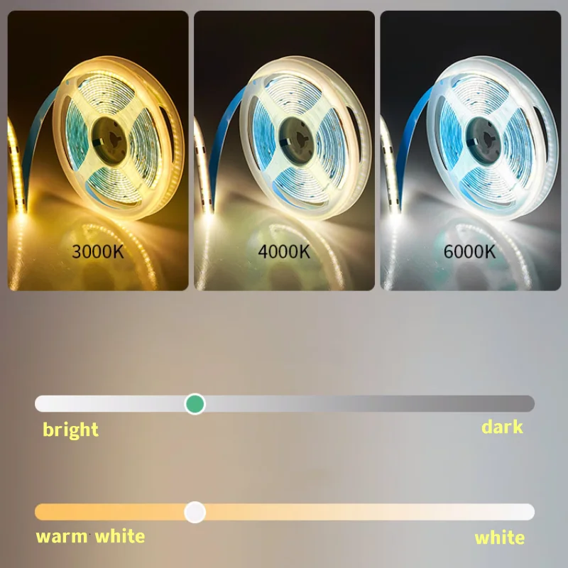 10M CCT COB LED Strip Light DC24V 608/624 Leds/m 2700K to 6500K Changeable Lighting High Density Flexible Dimmable FOB Led Tape