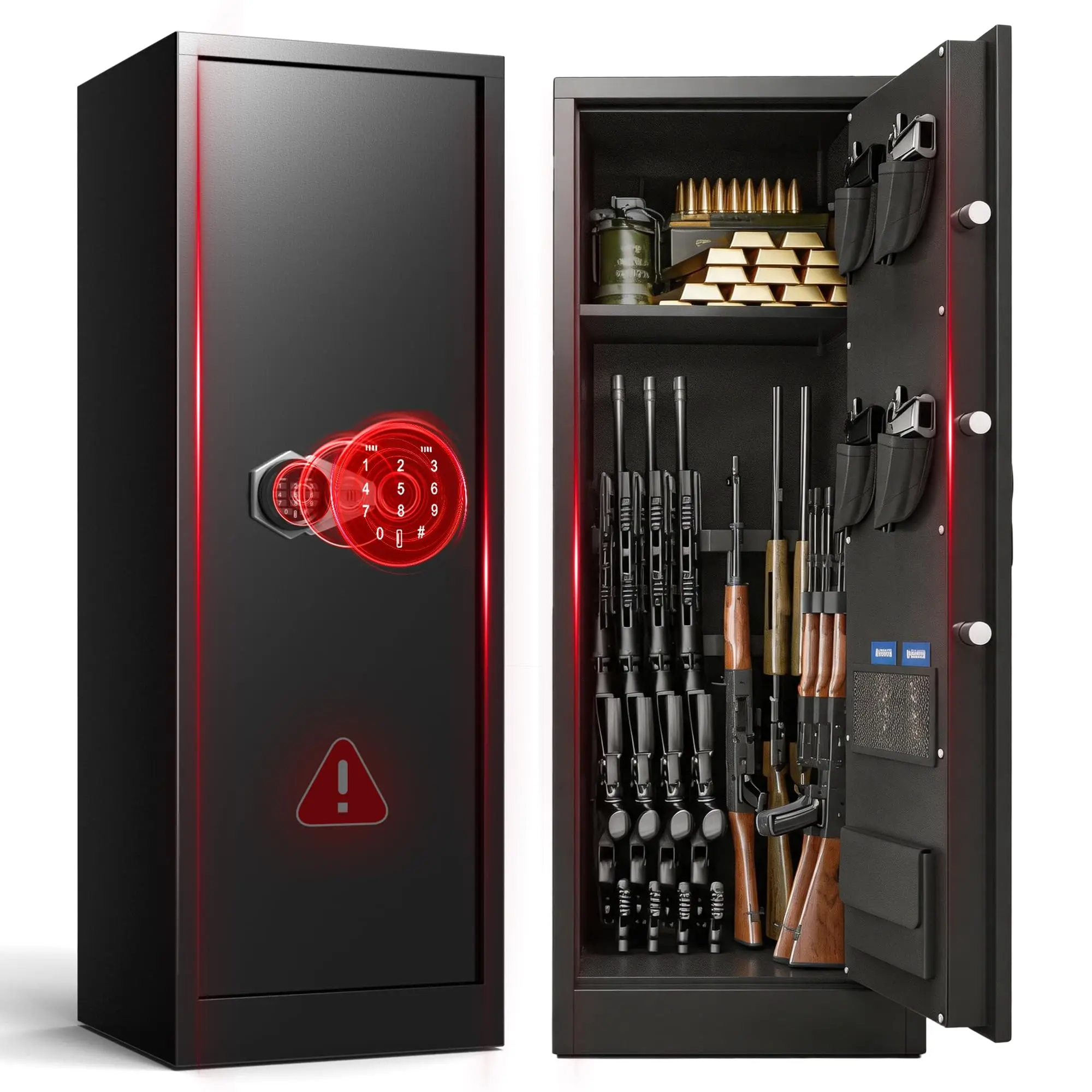 8-10 Gun Safe, Rifle Safe with 3 Quick‑Access Entry Modes, Gun Cabinet with Silent & Alarm Mode, Gun Safe for Rifles