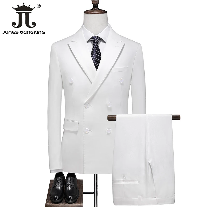 ( Jacket + Vest + Pants ) Boutique Solid Color Double Breasted Mens Suit Groom Wedding Dress Classic Tuxedo Prom Party Dress