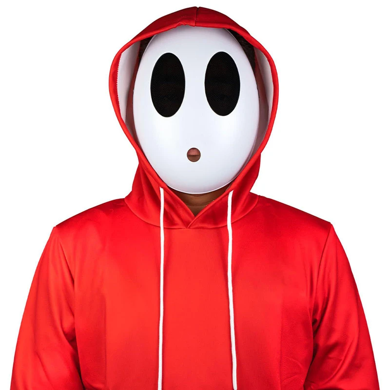 Game Bros Mario White Shy Guy Mask Full Face Anonymous Shy Guy Mask Cosplay Masquerade Mask for Kids Adult Halloween party props
