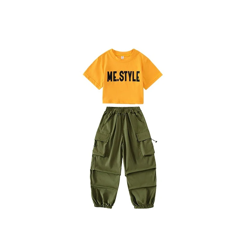 Ropa de baile moderna de Hip Hop para niñas, camisas sueltas, pantalones Cargo, ropa de calle para niños, ropa de escenario de baile de Jazz, DQS13963, 2024