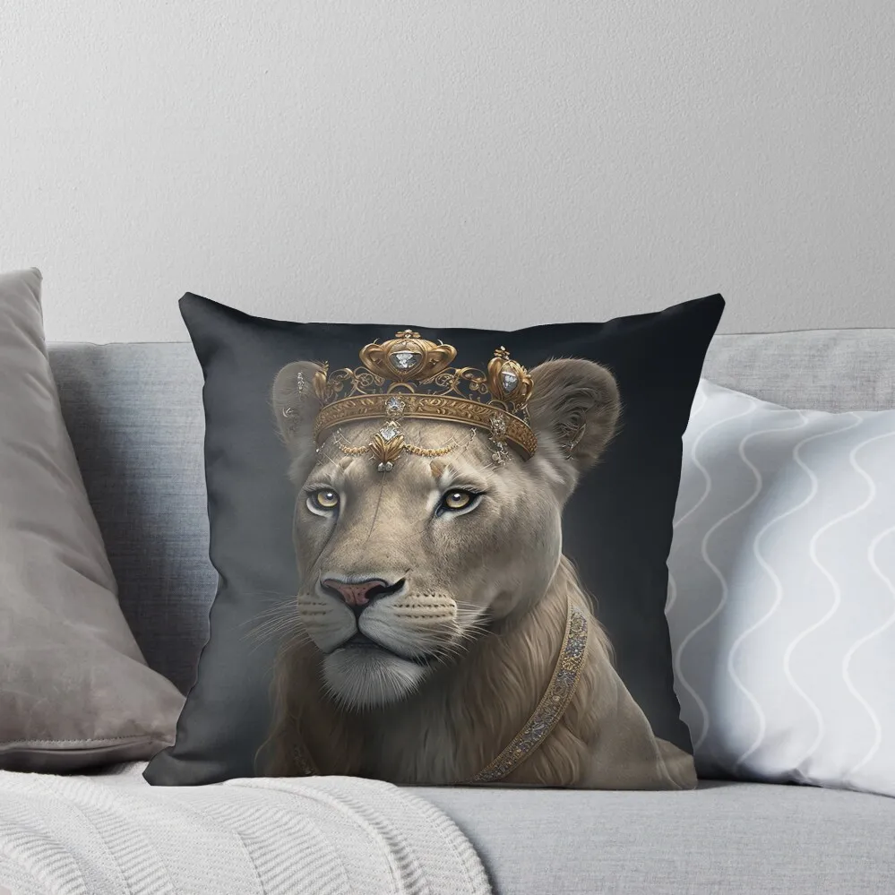 

Queen Lioness with Tiara Throw Pillow Decorative Cover For Living Room Rectangular Cushion Cover Pillows Aesthetic