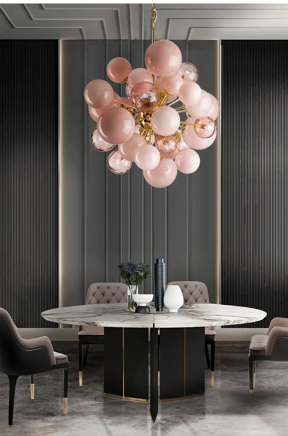 

Blast Art Pink Glass Bubbles Chandelier Modern Design Lighting Fixture LED Designer European Cottage Living Room Ceiling Deco