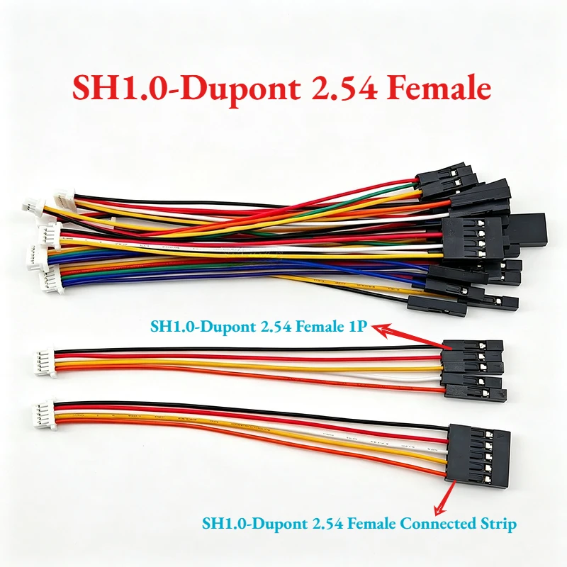 SH1.0mm to 2.54 Dupont Female Jumper Wire 28AWG 2P-12P Transfer Cable Single Pin/Connected Strip 10-30cm Custom Wiring Harness