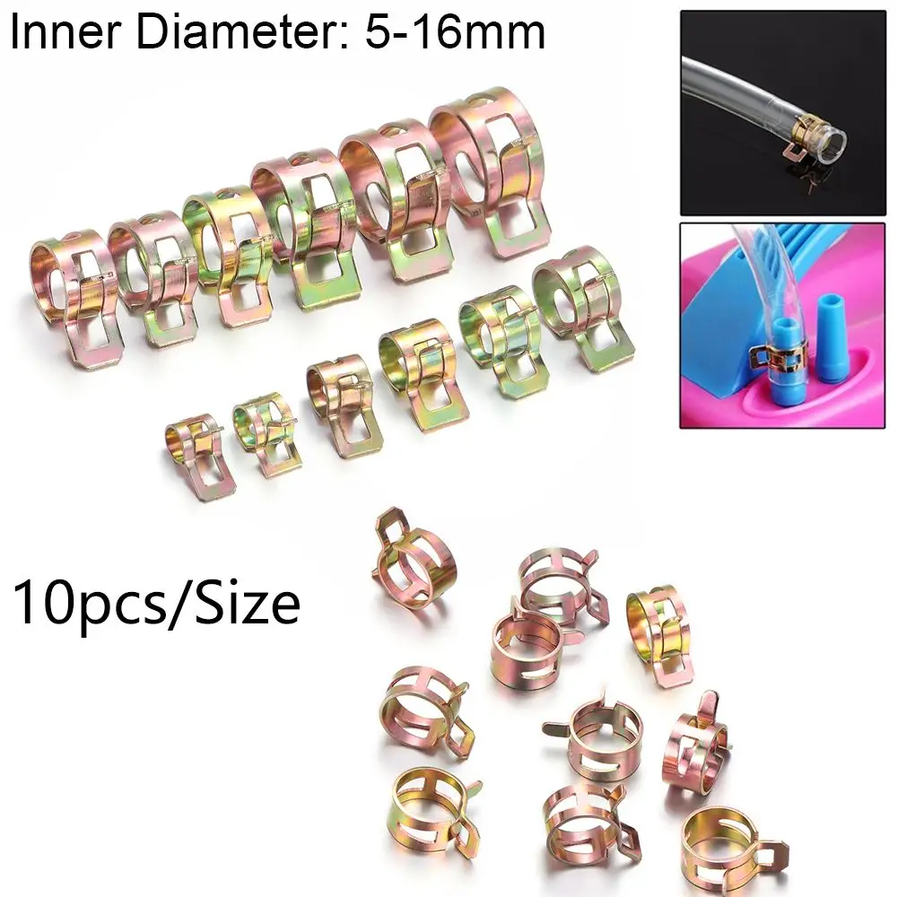 10Pcs 5-16mm High Quality Stainless Steel Galvanized Spring Clips Fuel Oil Line Water Hose Pipe Tube Clamp Fastener