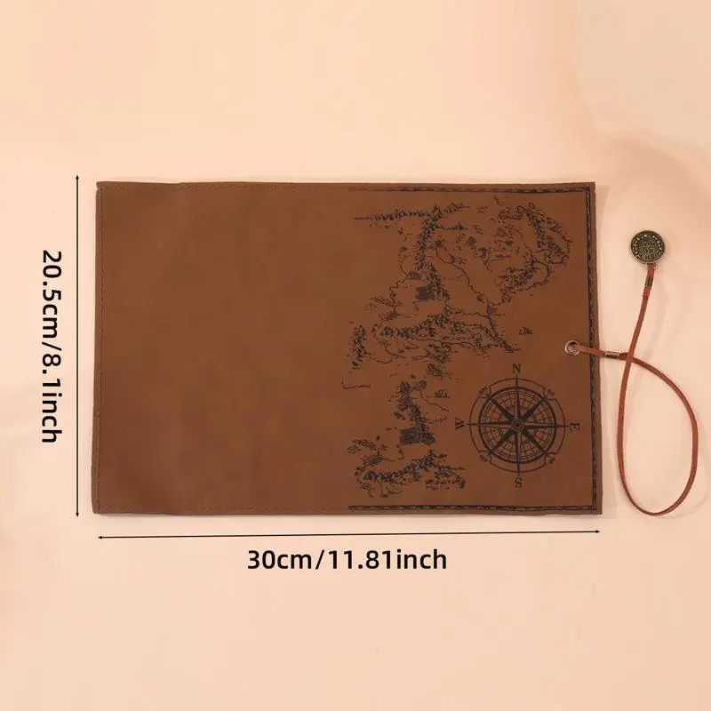 1PC Vintage Treasure Map Roll Up Pencil Case Large Capacity Leather Embossed Buckle Pen Bag Retro Stationery Organizer