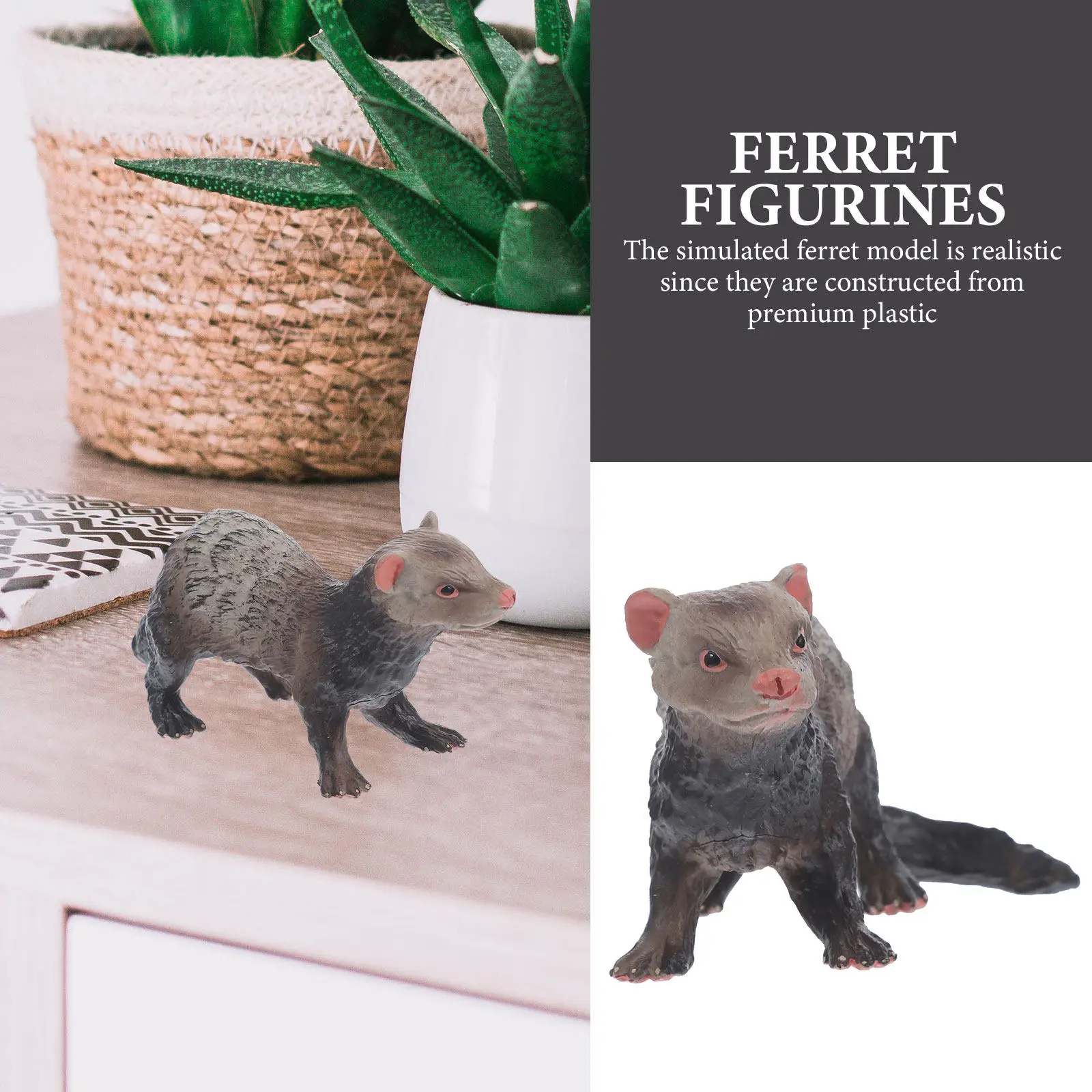 Premium Plastic Ferret Statue Realistic Wildlife Animal Educational Cognitive Gift for Kids Birthday Christmas Party School