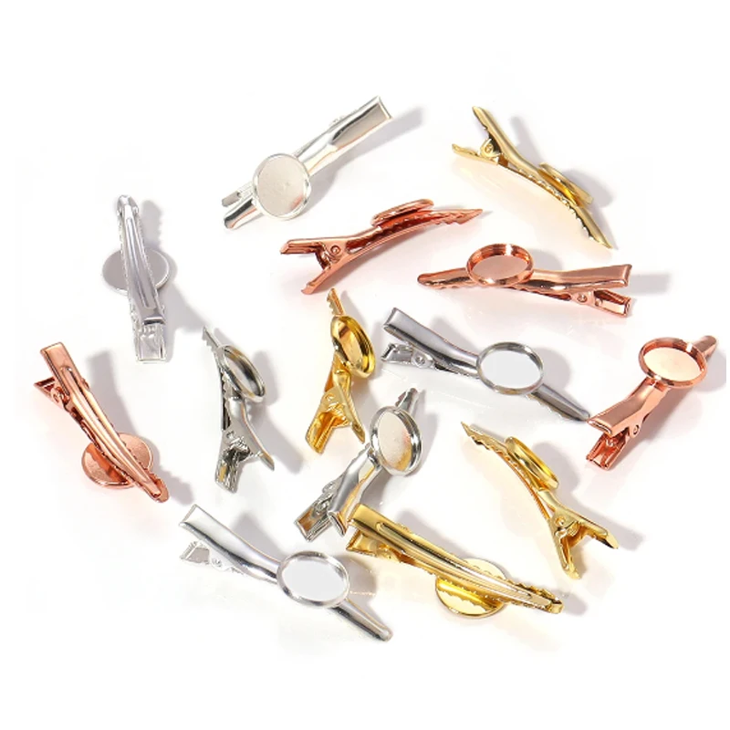 10pcs Iron Pointed Clip Flat Beak Clip With Bracket Hairpin With Tray Fit For 12mm Cabochon Hair Clip For DIY Headwear Jewelry