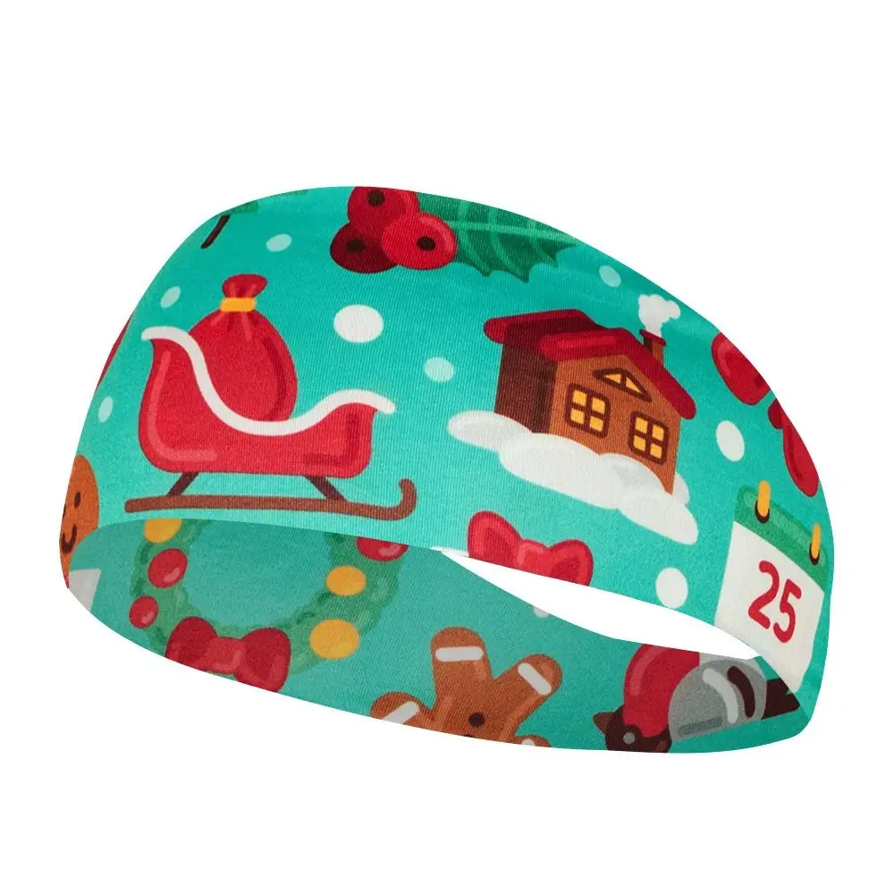 

2PCS GIFT Polyester Christmas Sweat Band Santa Claus Elk Fitness Sweat-Absorbing Headscarf Elastic Yoga Hair Band Women