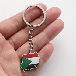 EUEAVAN Republic of the Sudan Map Flag Pendant Keychain Stainless Steel Drip Oil Ethnic Jewelry Gift