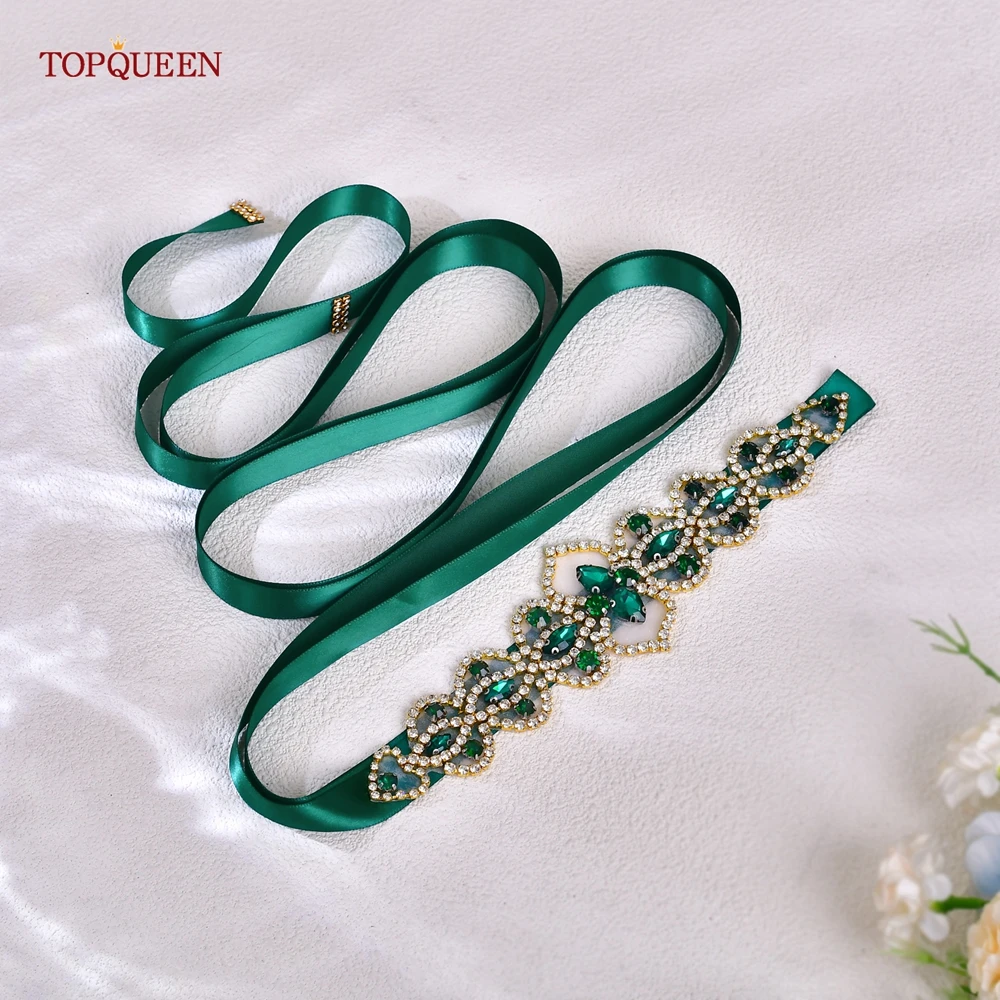 TOPQUEEN Bridal Wedding Green Rhinestone Crystal Belt Green Dress Belt New Design Christmas Dress Accessories S214-KL