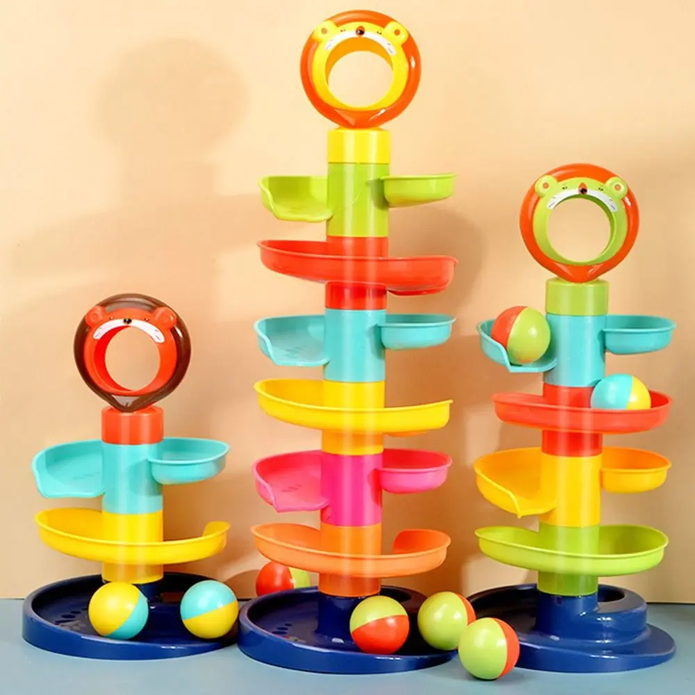 Plastic Rolling Ball Pile Tower Lion Multi-layer Sliding Ball Tower Toy Ball Montessori Sensory Toys Rotating Track Toy Kids