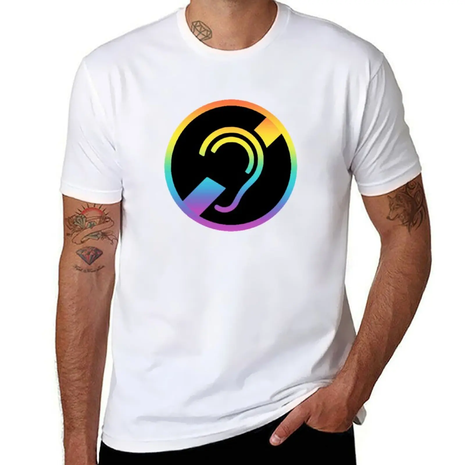 Hearing impaired - Deaf symbol Rainbow colors T-Shirt man t shirt cotton high quality printed t shirts for man T-Shirt