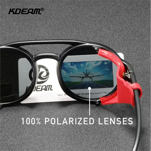 Imagen 2 del producto KDEAM gafas de sol polarizadas redondas para hombres y mujeres, gafas de sol con escudo de cuero suave, gafas Retro con estuche con cremallera de calavera KD0418