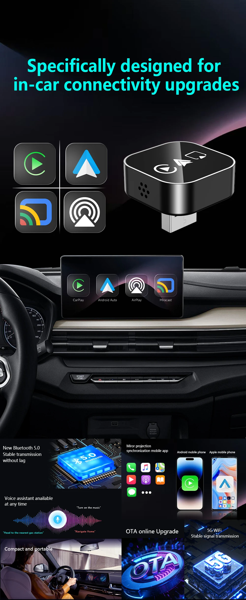 4-in-1 Upgrade Carplay Android Auto Adapter USB-Dongle Mirror Link Screen Plug&Play Intelligentes Auto-System für Apple und Android – Detail 5