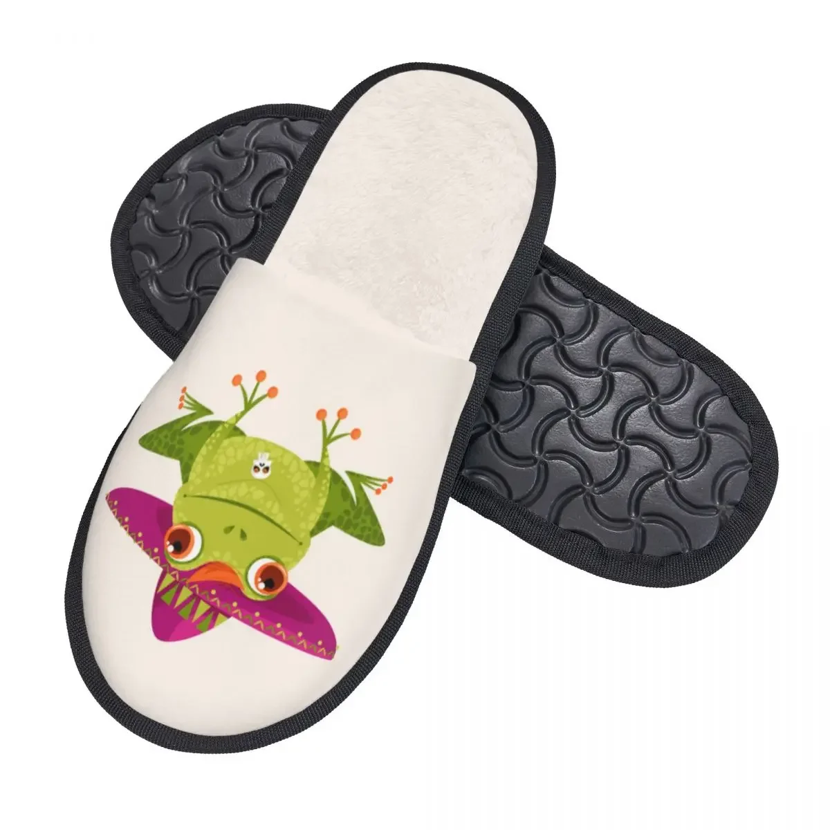 Plush Indoor Slippers Frog In Sombrero Mexican Style Warm Soft Shoes Home Footwear Autumn Winter