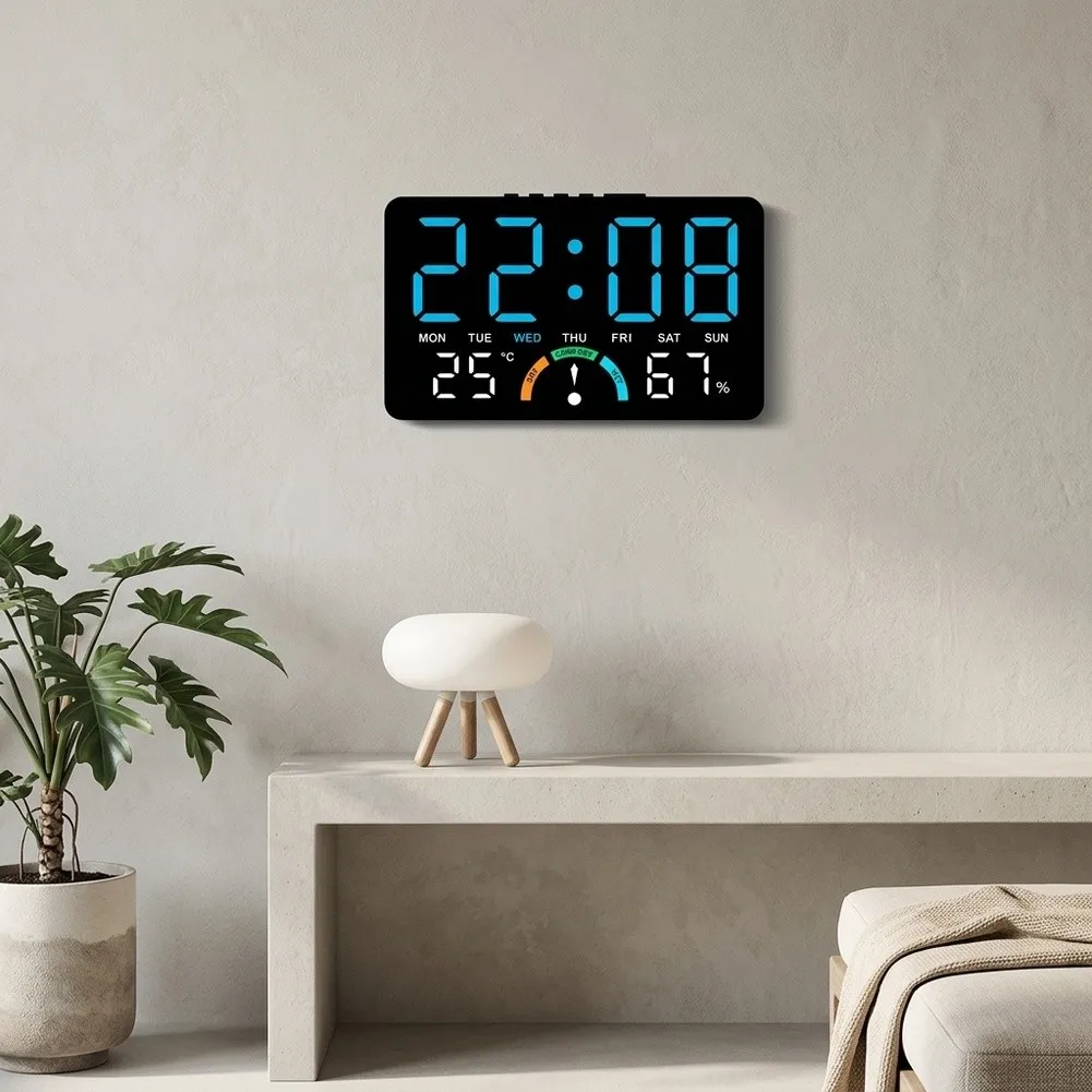 Stylish White LED Clock with Time Day Temperature Humidity Comfort Level Readout for For home Interior Decoration 160x33x100mm