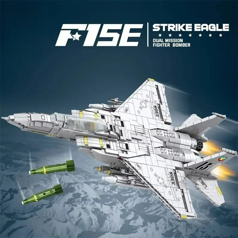 1897pcs Military F-15E Strike Eagle Heavy Fighter Boys Assembled Building Block Toys Fighter Model Building Blocks Plane