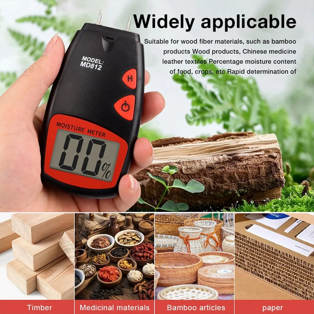 【~ New Y24A】Timber Digital Moisture Tester Paper Water Contain Tester 5% to 40% Water Content Measurement for Wood Bamboo Cotton