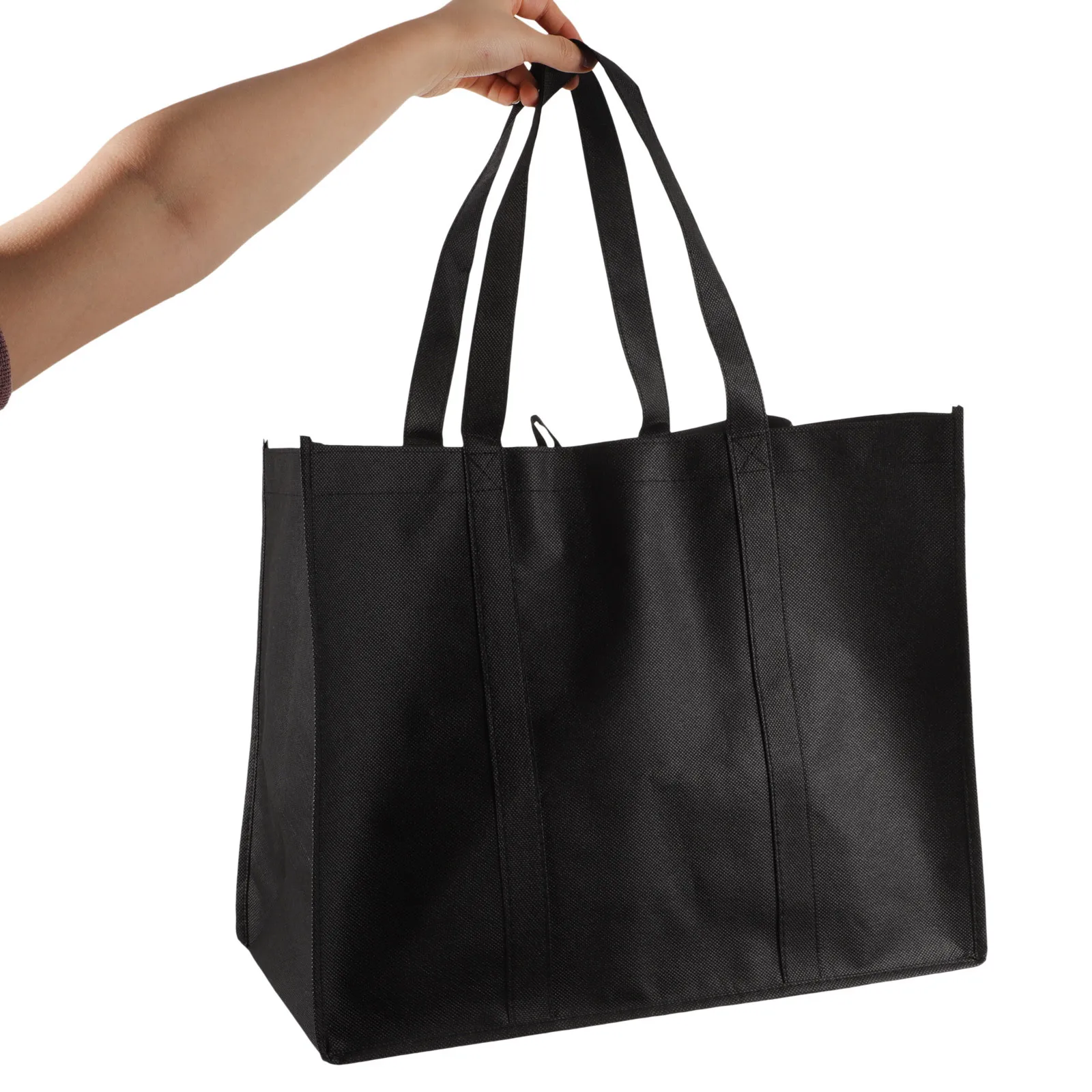 5pcs Black Grocery Shopping Bags Reusable 41x26x33cm Large Picnic Bag Capacity Picnic Camping Portable Storage