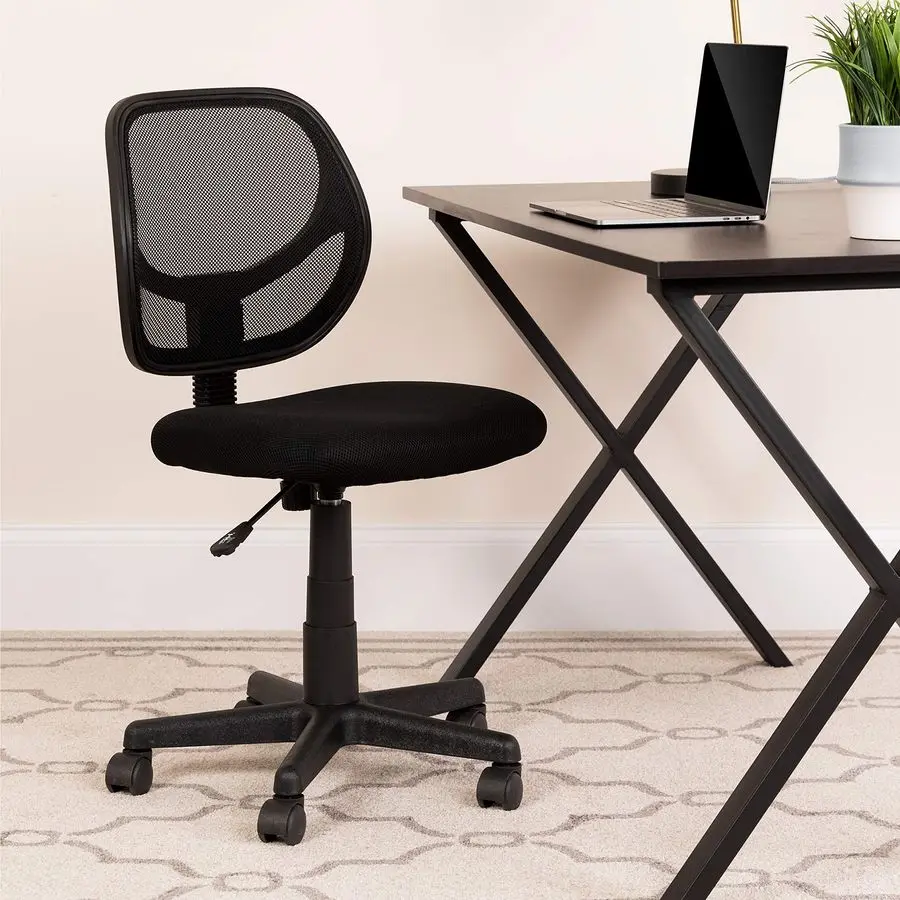 Neri Low Back Black Mesh Swivel Task Office Chair with Curved Square Back