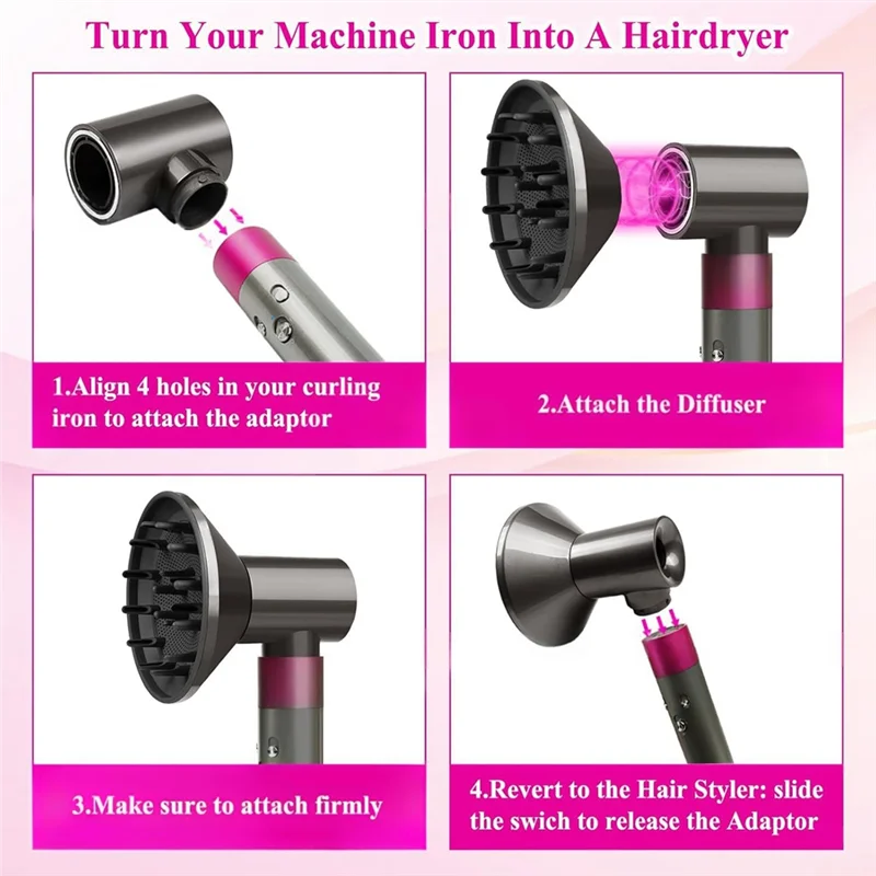 A98G-For Dyson Airwrap Styler Compatible Diffuser And Adaptor Attachment Set, Turns Into A Hair Dryer In Seconds