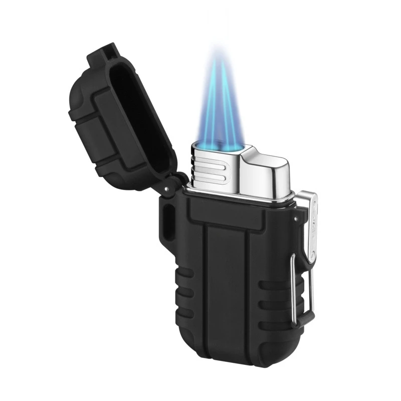 Outdoor Waterproof Lighter with Lanyard Portable Blue Flame Jet Lighter Butane Turbo Cigar Lighter Camping Wading Men\'s Gadgets