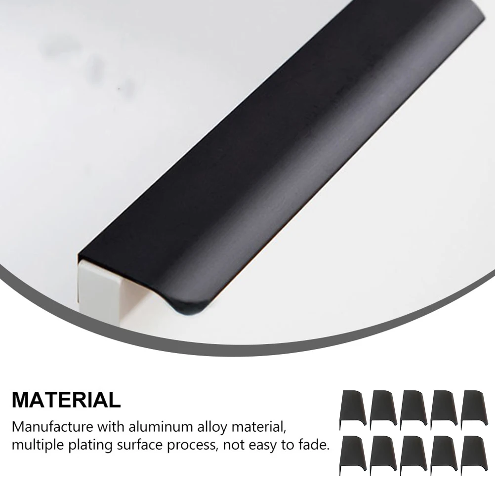 

10pcs Invisible Aluminum Pull Handles for Kitchen Cabinet Drawers Recessed Door Finger Black Durable Unique Design Easy Install