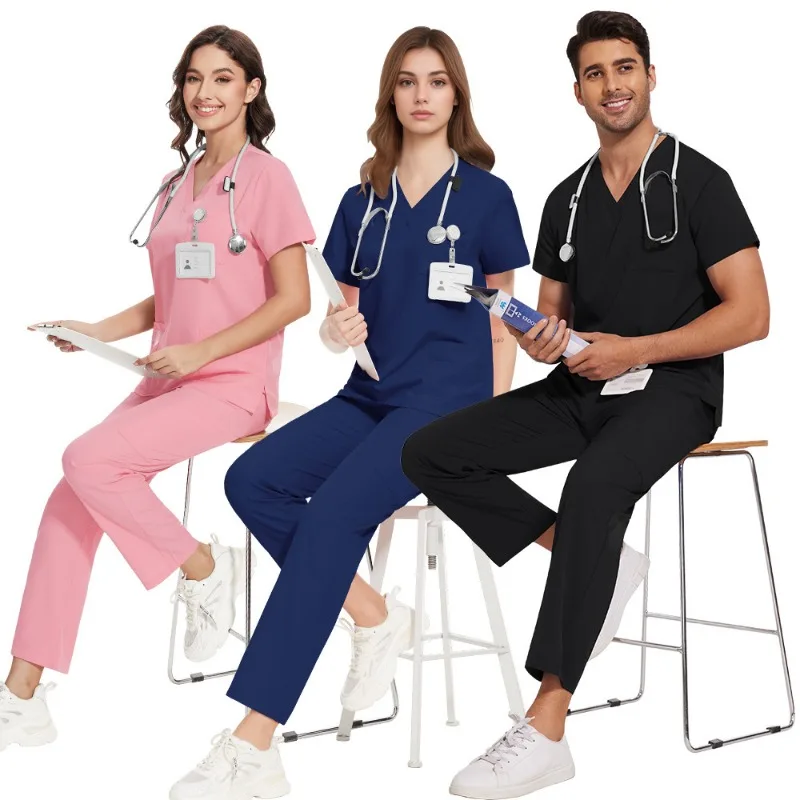 V-Neck Short Sleeve Nurse Scrub Set Medical Uniforms Dentist Vet Workwear Women's Skin Management Clothes Soft Comfortable 42168