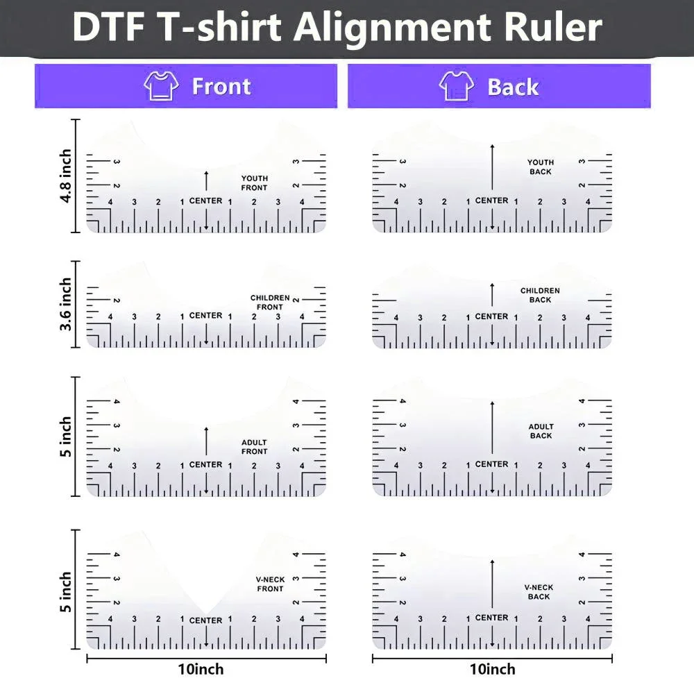 

8PCS DTF DTG T-shirt Alignment Ruler Acrylic T-Shirt Ruler Guide to Center Designs for Vinyl HTV Alignment Tool