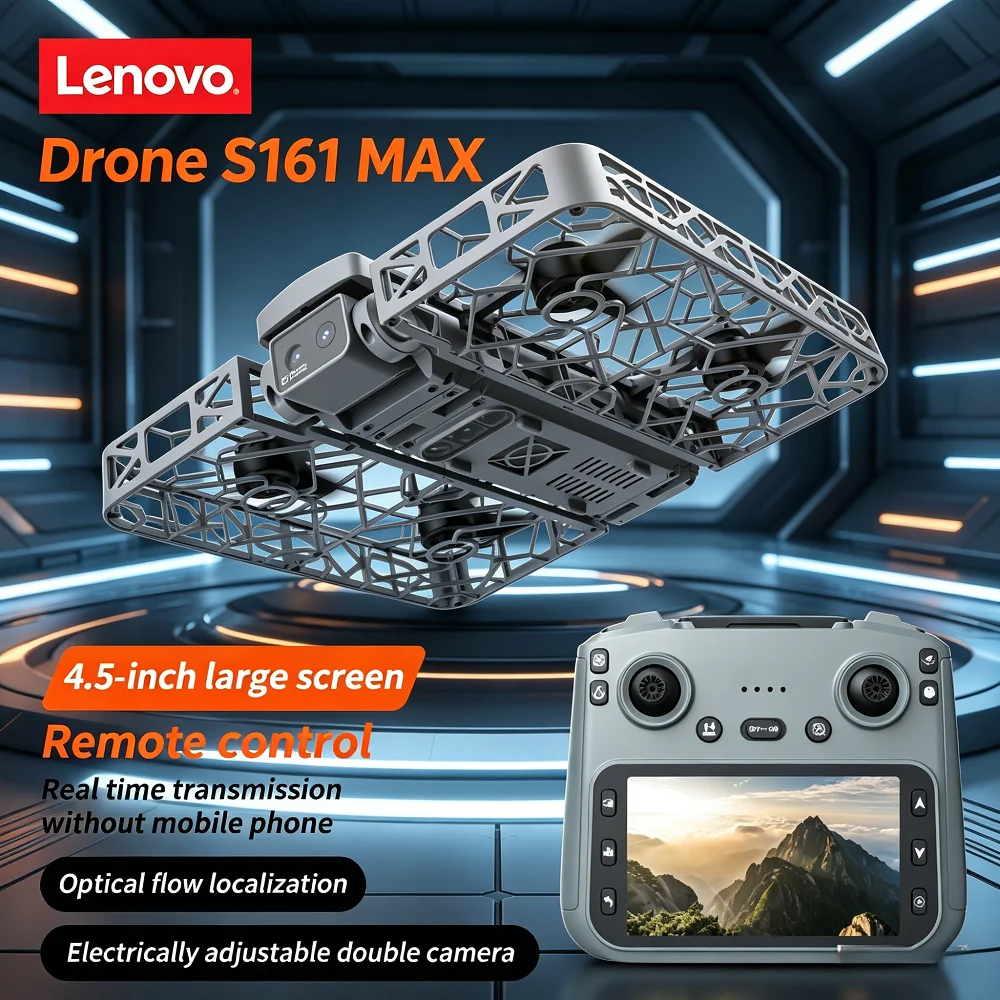

Lenovo S161MAX Drone with 4.5" Screen Remote Control Optical Flow Hovering 360° Stunt Performance Intelligent Following Mode Toy