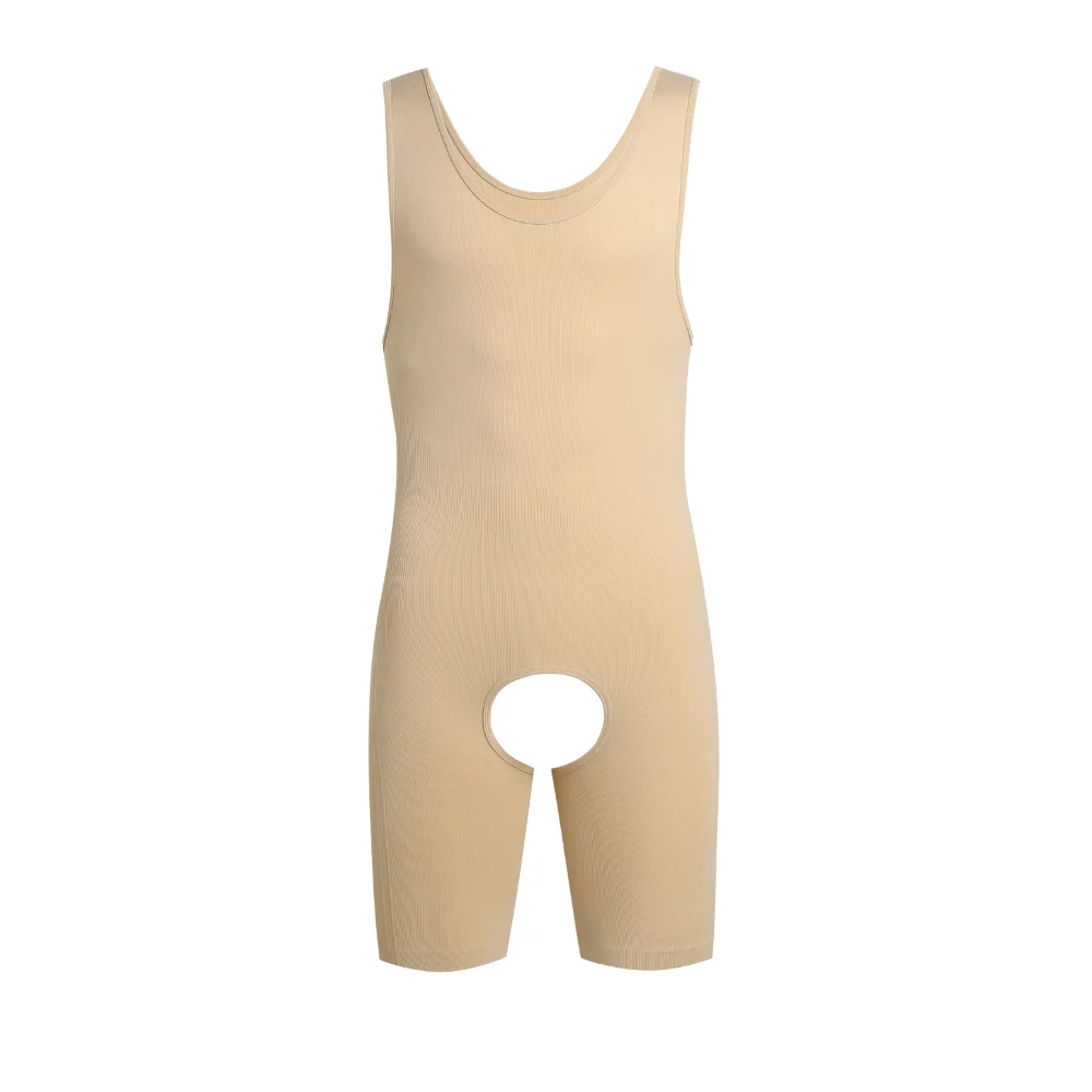 

Men's Seamless High Elastic Shaper Bodysuit, Breathable Slim Fit Open Crotch, Anti-Chafing Fitness Base Layer