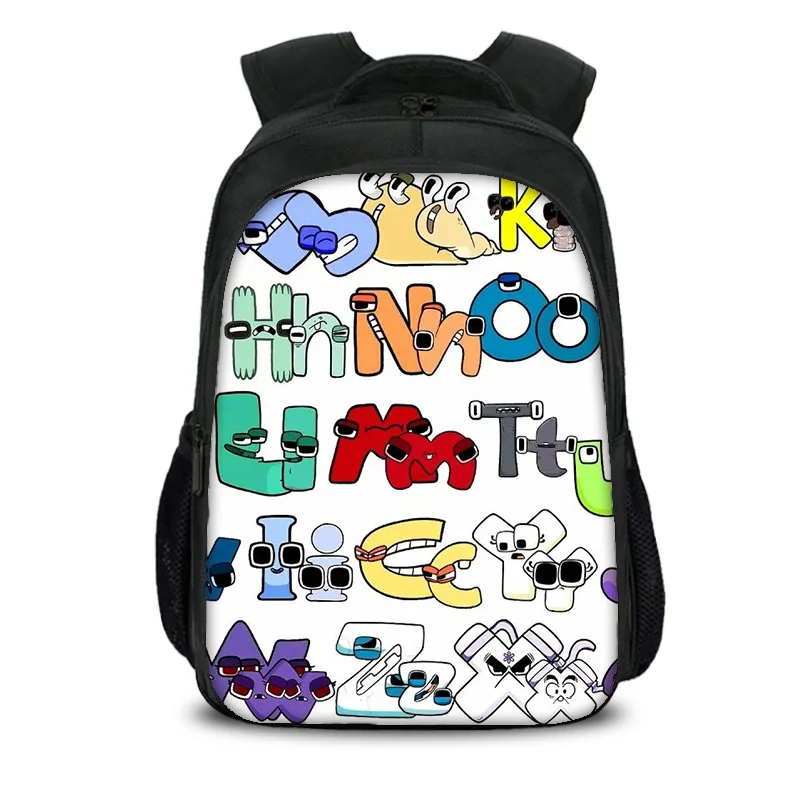 Alphabet Lore double-layer backpack with cartoon printed letters, large capacity for elementary school boys and girls, new model