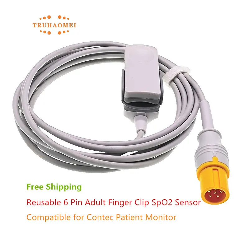 Full Size SpO2 Sensor 6 Pin Compatible for Contec CMS5100 CMS8000 CMS9000 Reusable SAO2 Heart Rate Probe Neonate Pediatric Adult