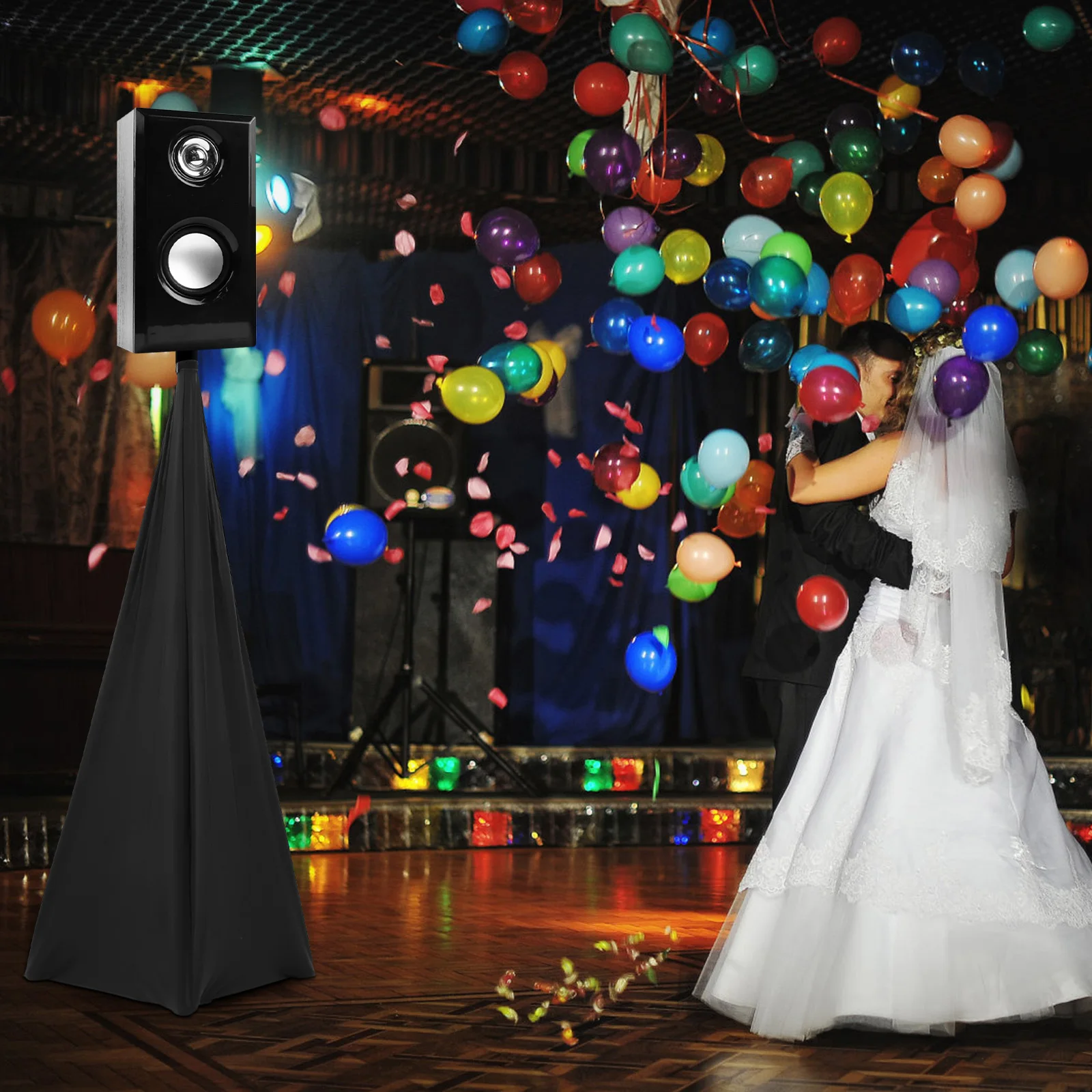 

Adjustable Speaker Stand Cover Stage Use Durable Polyester Shading Sleeve Reusable Cover For Weddings Concerts Band Events Stage