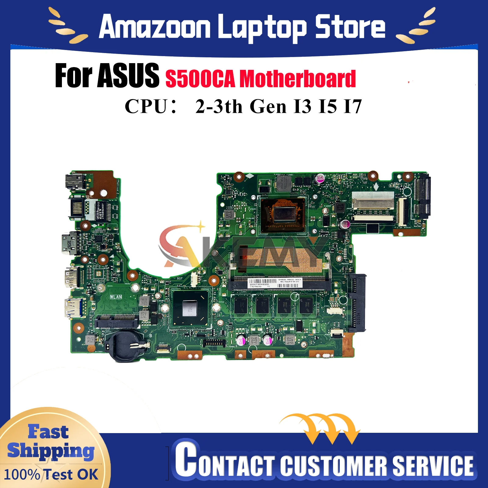ASUS VivoBook S500CA S500Cノートパソコン用S500CAマザーボード、I3 I5 I7 CPU搭載、100%テスト済み、迅速発送、在庫あり