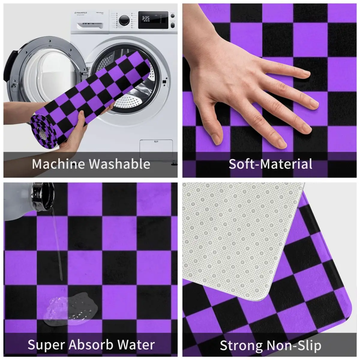 Checkerboard Geometric Plaid Purple And Black Checkered Anti-slip Doormat Floor Mat Carpet Rug for Kitchen Entrance Footpad Mats