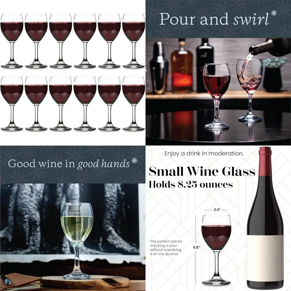 

Set of 12 Vikko 8.5 Ounce Small Stemmed Clear Glass Wine Glasses - Durable for Red and White Wines
