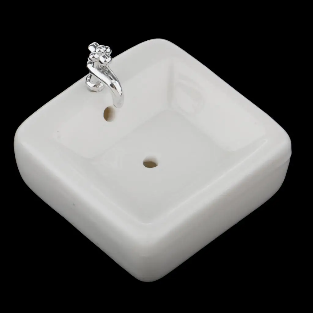Miniature Ceramic Wash Basin for Dollhouse 1 12 Scale Square Bathroom Sink Simulation Model Accessories Doll House Furniture