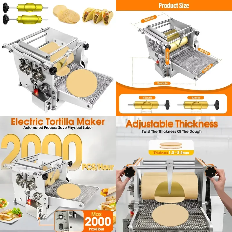 Electric Commercial Tortilla and Pancake Press with Two Molds Non-stick Coating for Roti Pita and Tacos