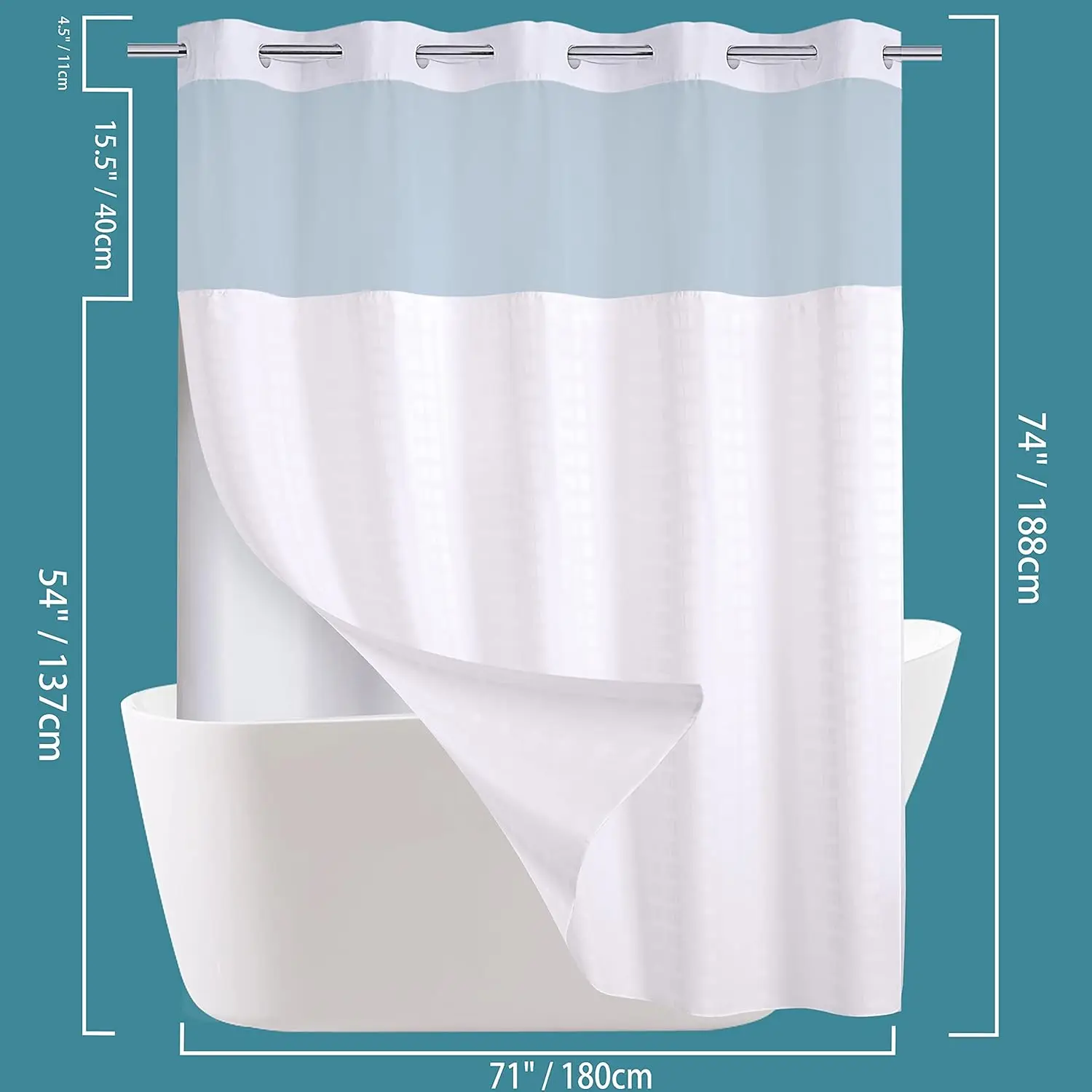 

No Hook Shower Curtain with Snap in Liner Set, Hotel Luxury White Shower Curtains for Bathroom with See Through Top Wind