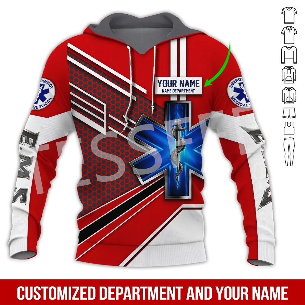 

Custom Name Cosplay EMT EMS Paramedic Tattoo Tracksuit Vintage Unisex 3DPrint Pullover Harajuku Jacket Casual Funny Hoodies N-7