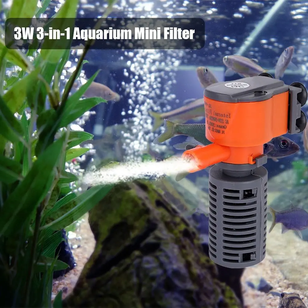 1Pcs 3-in-1 Fish Tank Filter Aquarium Submersible Water Pump AC220-240V Mini Filter Oxygen Air Pump for Small Aquarium Fish Tank