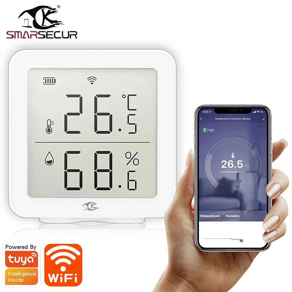 

Smarsecur Smart Home Tuya WiFi Temperature Humidity High Accuracy T&H Sensor with Display