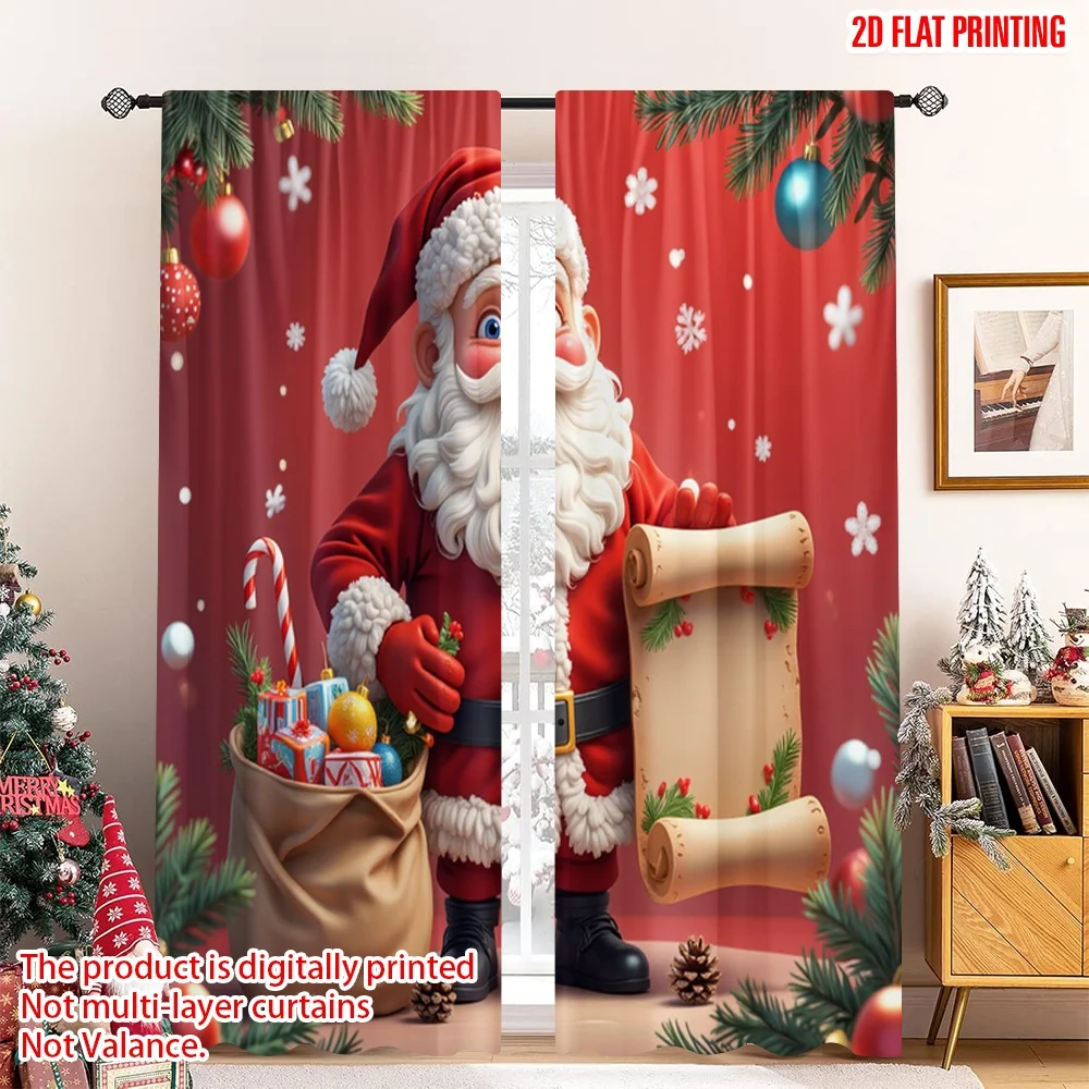 

2pcs 2D flat printing Merry Christmas Popular Window Curtains Santa Claus Christmas List Holiday Fabric Without Electricity 0
