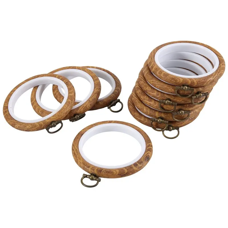 J1UL1N 10Pcs Round Embroidery Hoops Set 3 Inch Imitated Wood Embroidery Display Frame Set For DIY Art Craft Sewing And Hanging